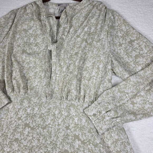 H&M Green White Ditsy Floral Long Sleeve V Neck Shift A Line Dress Size XXL - Picture 13 of 14